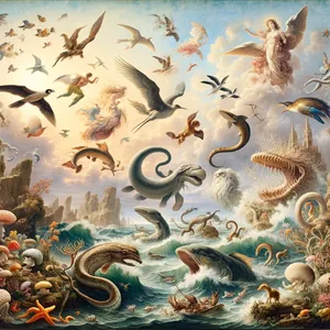 21. In Bog je ustvaril velike morske živali in vse žive bitje, ki se premikajo, s katerimi se rojevajo vode, po svojih vrstah, in vse ptice s krili, po svojih vrstah. In videl je Bog, da je to dobro.