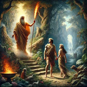 24. Izgnal je človeka in vzhodno od vrta Eden postavil kerube in plameneč meč, ki se je obračal na vsestrani, da bi čuval pot do drevesa življenja.