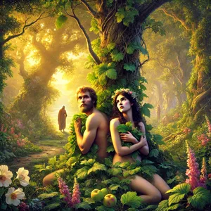 8. Slišala sta glas Gospoda Boga, ki je ob dnevnem vetriču hodil po vrtu. Mož in njegova žena sta se skrila pred Gospodom Bogom med drevje v vrtu.