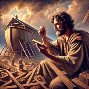 16. Ladji naredi streho in zgoraj napravi odprtino, veliko en komolec; vrata ladje naj bodo ob strani; naredi jo s spodnjim, drugim in tretjim nadstropjem.