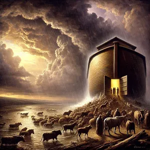 16. Kar je stopilo tja, je bilo samec in samica od vsega mesa, kakor mu je Bog zapovedal. In Gospod ga je zaprl zadaj.