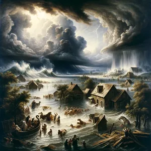 4. Kajti čez sedem dni bom dal dežovati na zemljo štirideset dni in štirideset noči in iztrebil bom z obličja zemlje vse živo, kar sem naredil.«